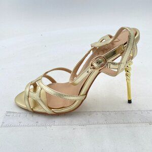 Gold Women Gorgeous Ankle Strap Caged Sandals High Heels Cutout Open Toe Shoes